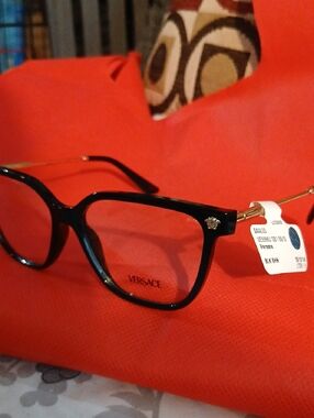 NWT! Versace Black Eyeglasses with Gold Temples